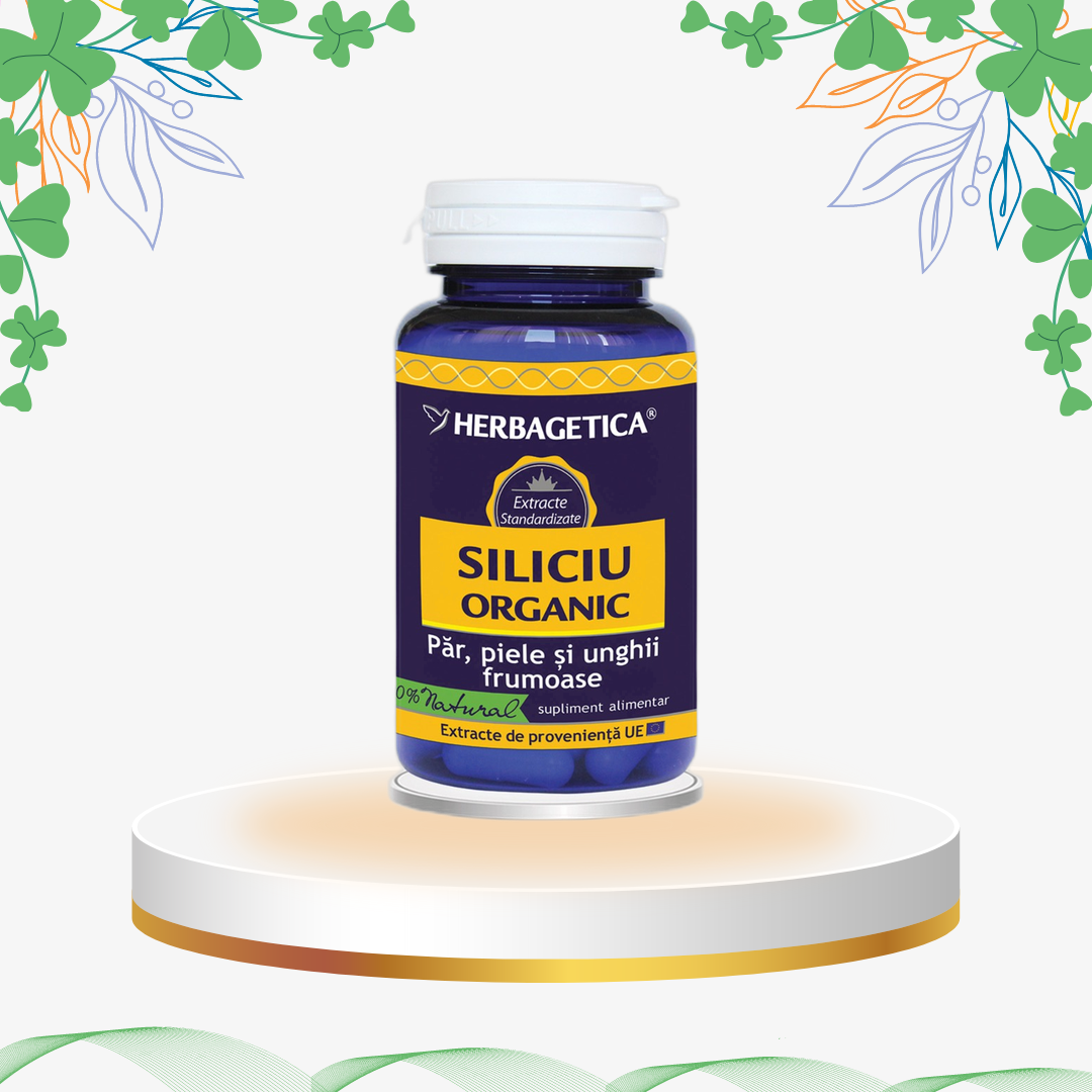 Supliment alimentar cu Siliciu Organic din extract de coada-calului, capsule pentru stimularea colagenului, regenerarea părului, unghiilor și pielii.
