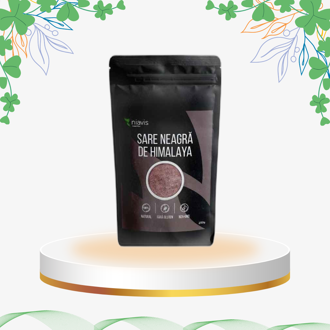 Sare neagră de Himalaya (Kala Namak) fină și neiodată, bogată în minerale, ideală pentru preparate vegane și asezonare.