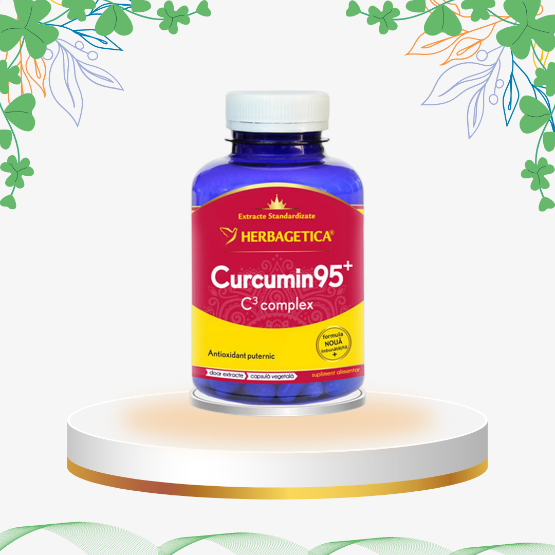 Supliment Artro Curcumin Herbagetica cu Curcumin95 C3 Complex, Boswellia, Cartilaj de Rechin și Gheara-diavolului, formulă avansată pentru reducerea inflamațiilor articulare și refacerea sistemului osteoarticular.