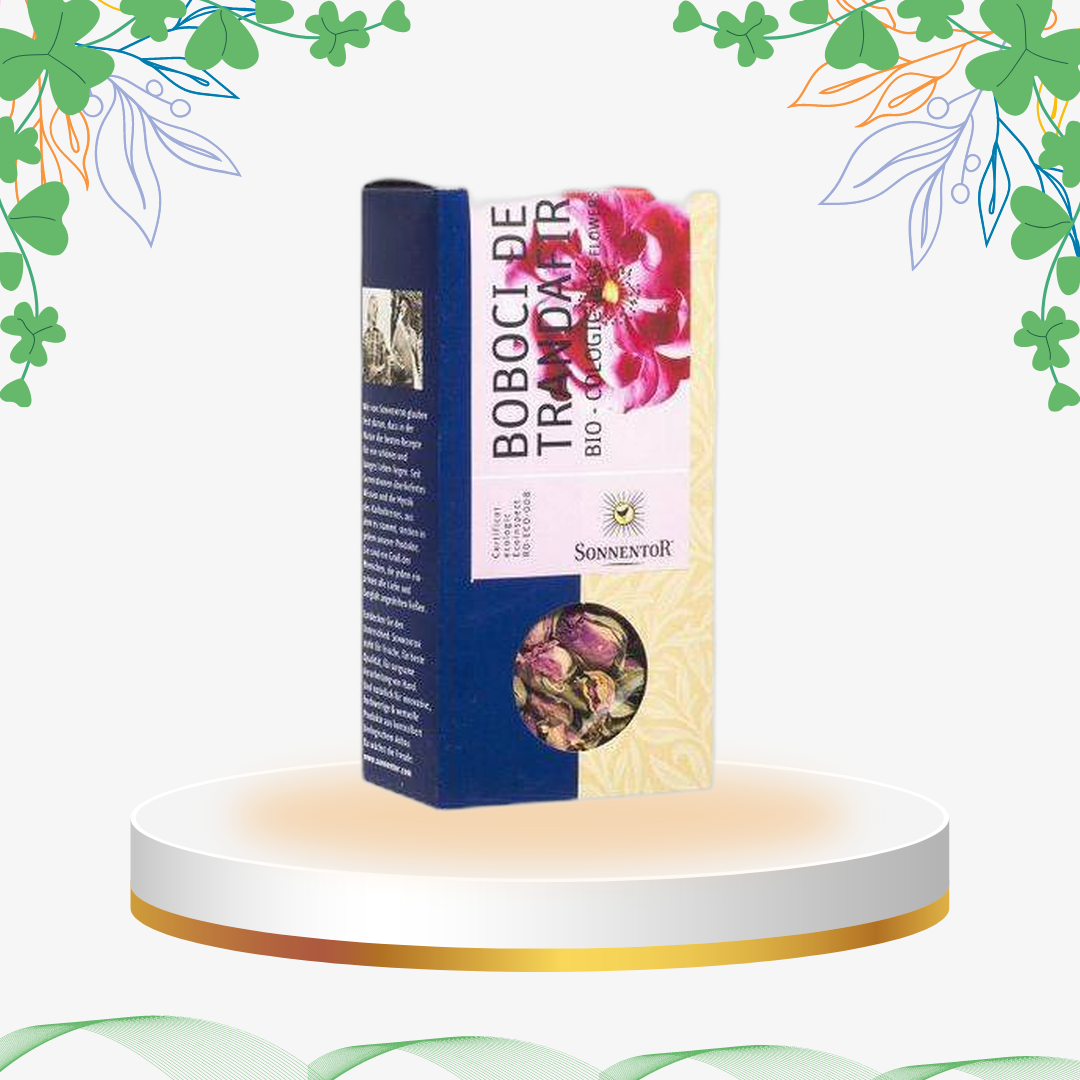 Ceai ecologic din boboci de trandafir întregi Sonnentor, infuzie bio aromată pentru relaxare și starea de bine.