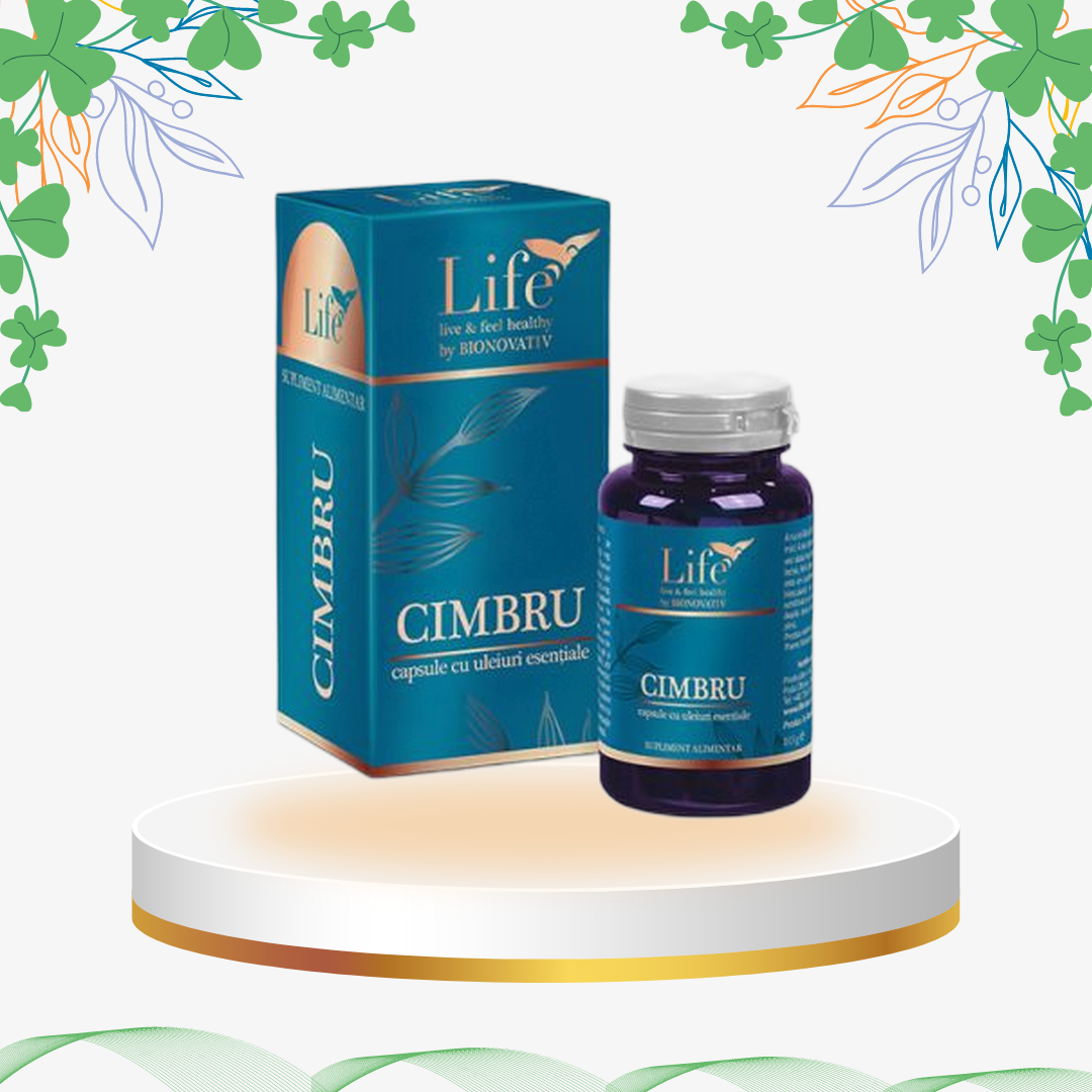 Supliment alimentar cu ulei esențial de Cimbru de cultură, capsule moi pentru calmarea tusei, protecție respiratorie și imunitate.