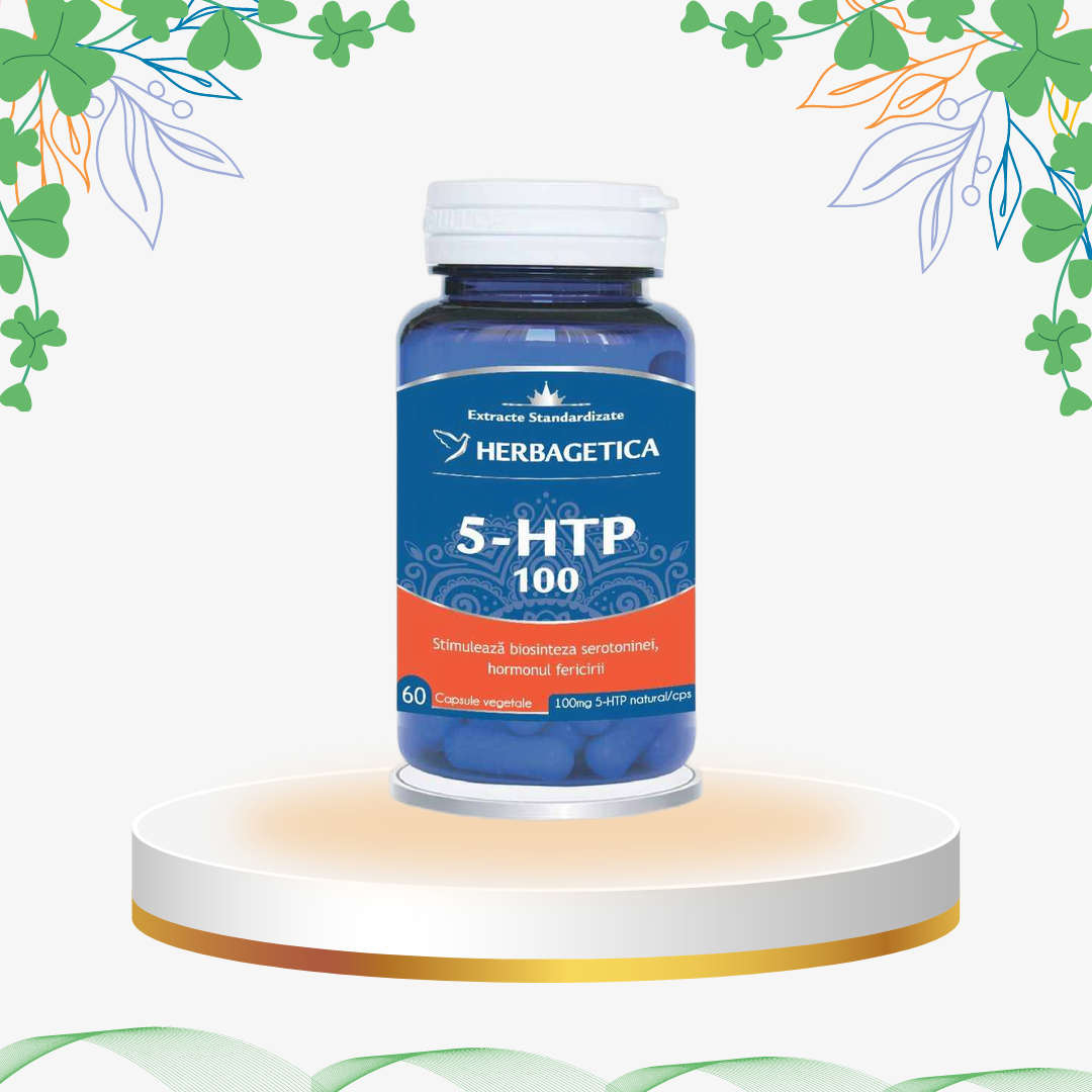 Supliment natural cu Griffonia L-5-HTP, Passiflora și Magneziu marin, capsule vegetale pentru relaxare, somn odihnitor și echilibru emoțional.