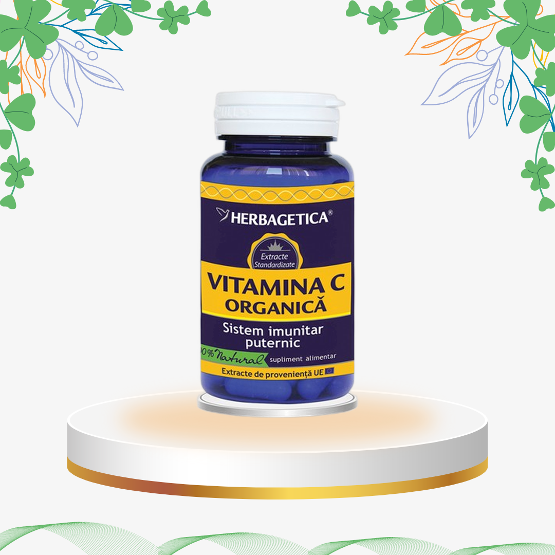 Supliment alimentar Vitamina C Organică din extract de acerola, măceș și păducel, capsule pentru imunitate și protecție cardiovasculară.