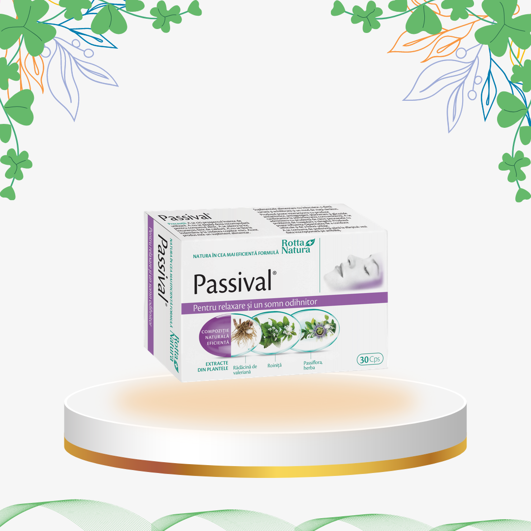 Supliment Passival cu extracte naturale de valeriană, roiniță și passiflora, capsule pentru inducerea unui somn de calitate și reducerea stresului.