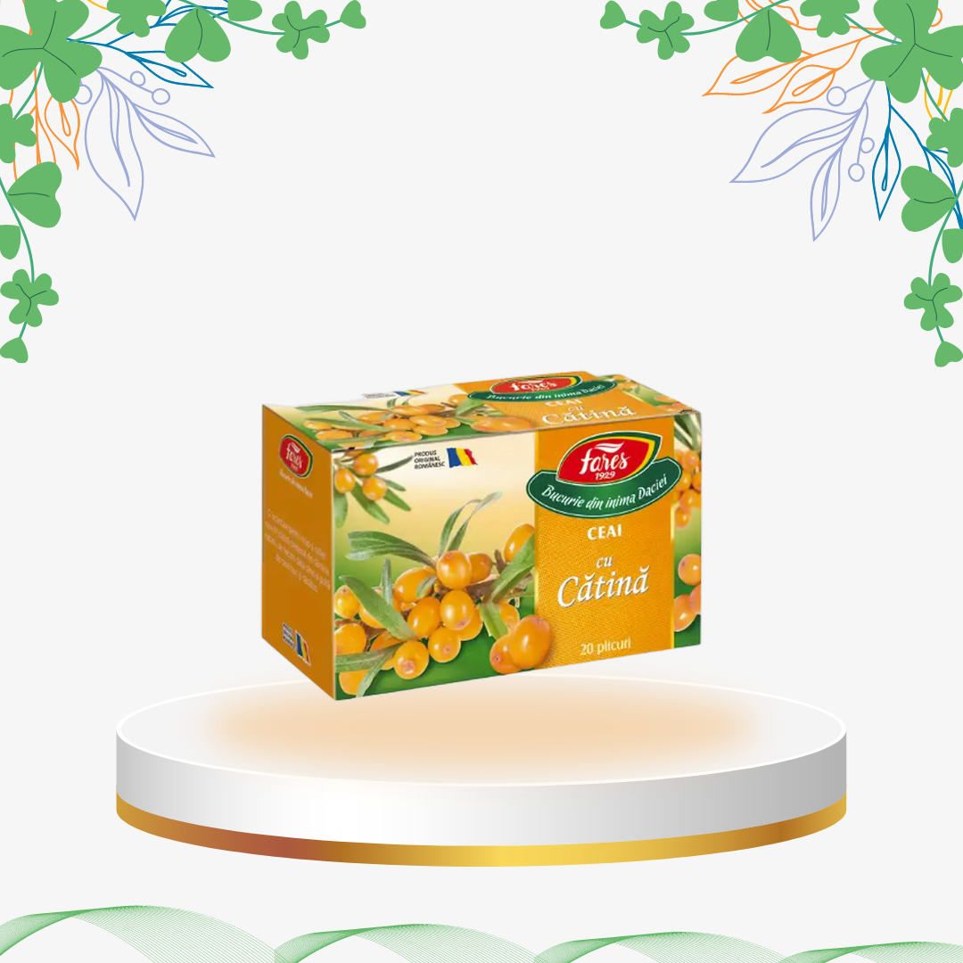 Ceai de cătină cu hibiscus, aronia, măceșe și zmeură, amestec natural de fructe pentru hidratare și relaxare, la plic.