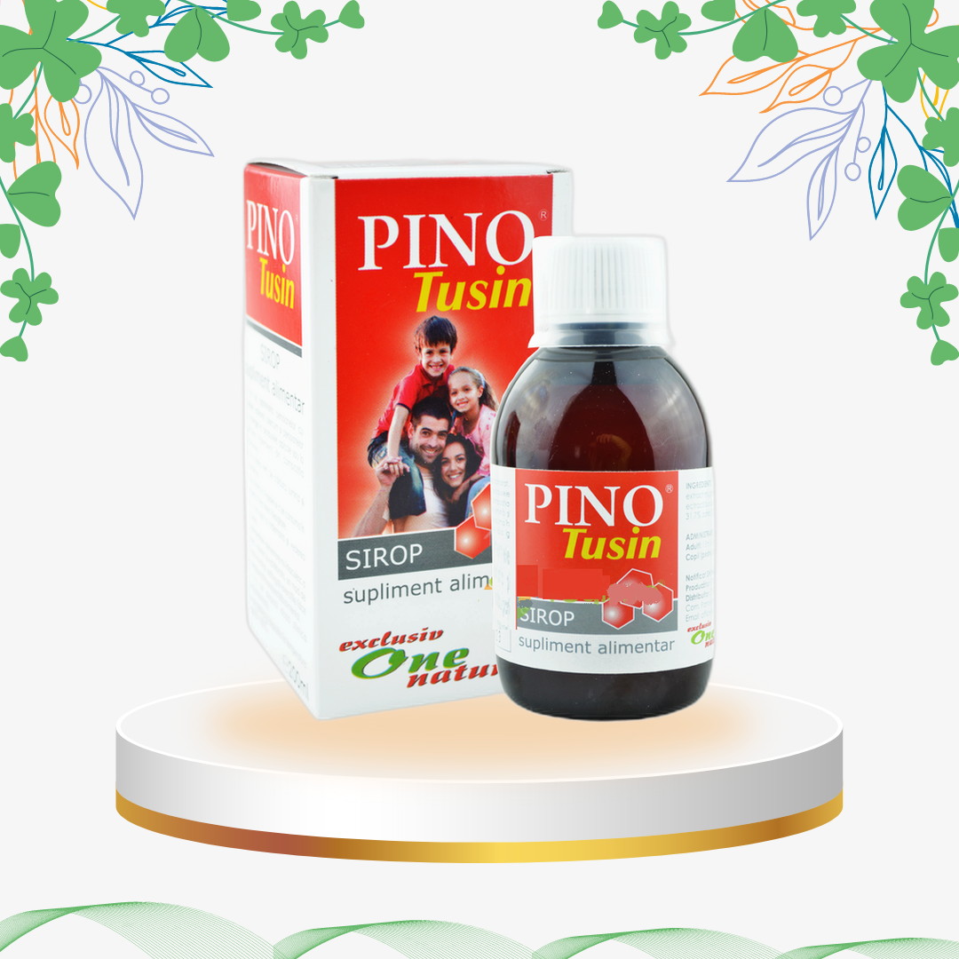 Sirop natural pentru tuse cu extracte de muguri de pin, cimbrișor, busuioc și miere polifloră, supliment respirator pentru adulți și copii peste 3 ani.