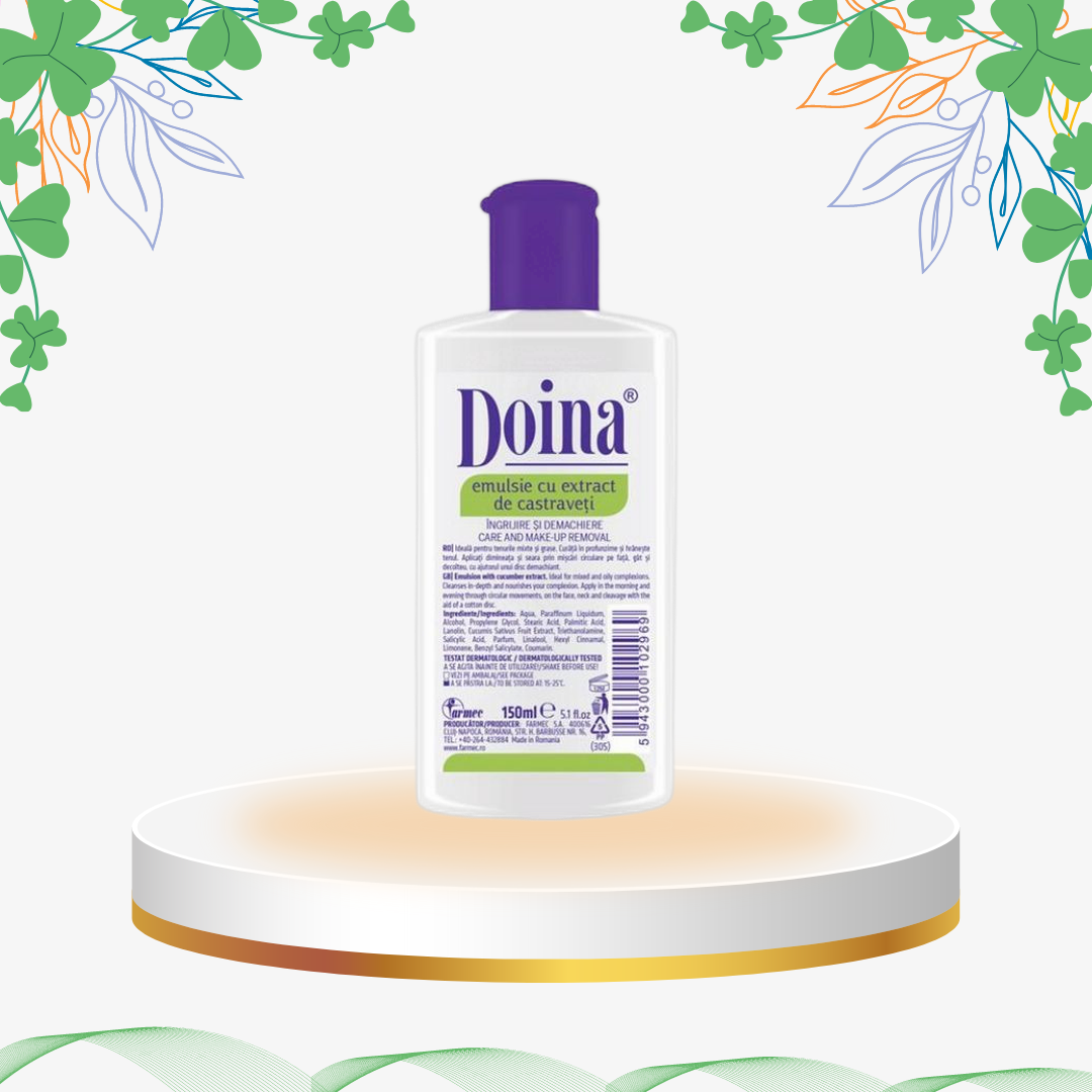Emulsie demachiantă cu extract de castraveți pentru ten mixt și gras, formulă testată dermatologic ce curăță în profunzime, hidratează și regenerează epiderma.
