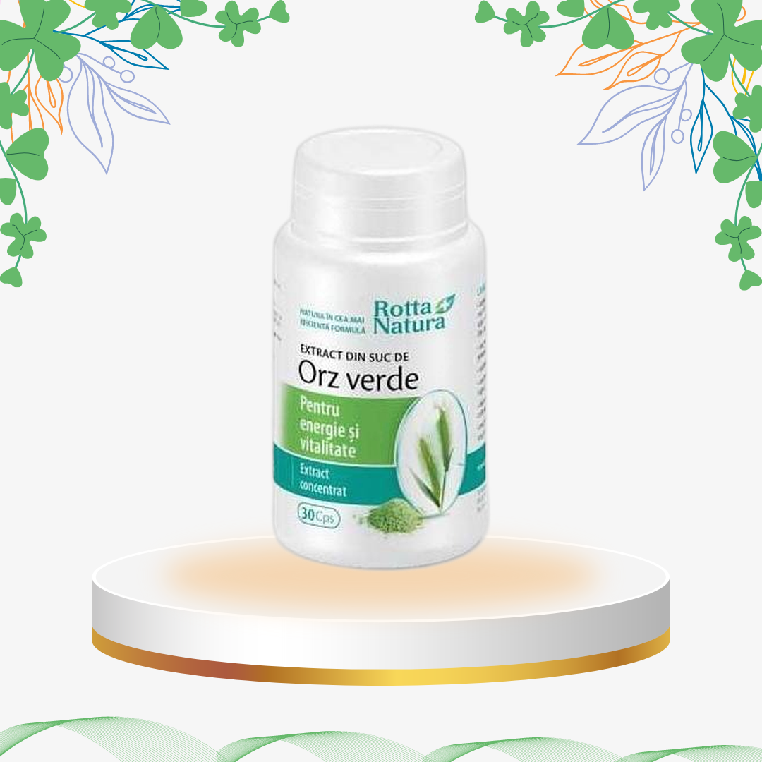 Supliment cu extract din suc de orz verde, cea mai bogată sursă de antioxidant SOD, clorofilă și proteine, oferind o concentrație uriașă de vitamina A și calciu pentru protecție celulară.