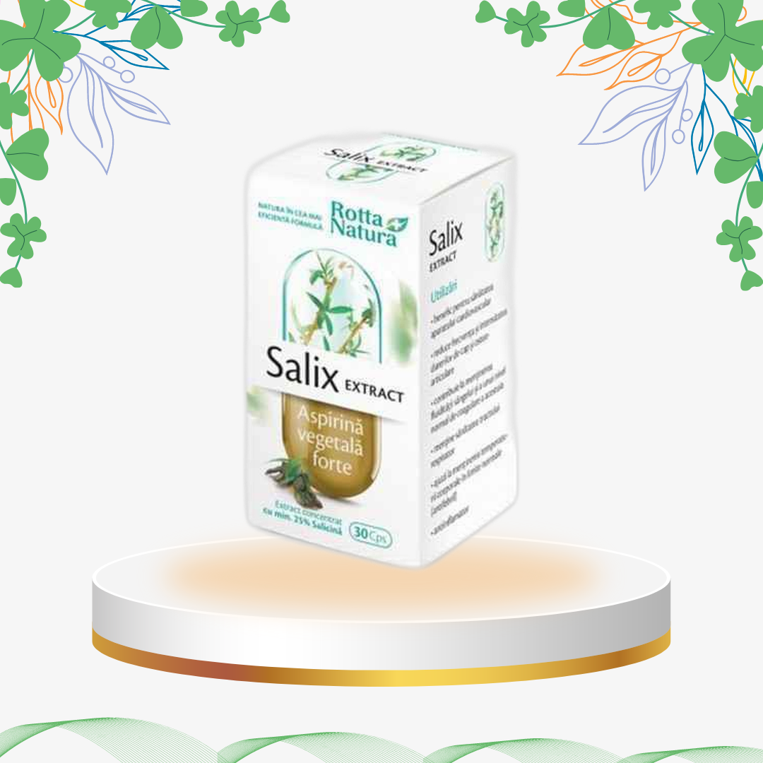 Supliment alimentar pentru sănătatea cardiovasculară pe bază de Salcie (aspirină vegetală), Păducel și Talpa-gâștei, formulă naturală ce susține ritmul cardiac, tensiunea arterială și fluiditatea sângelui.