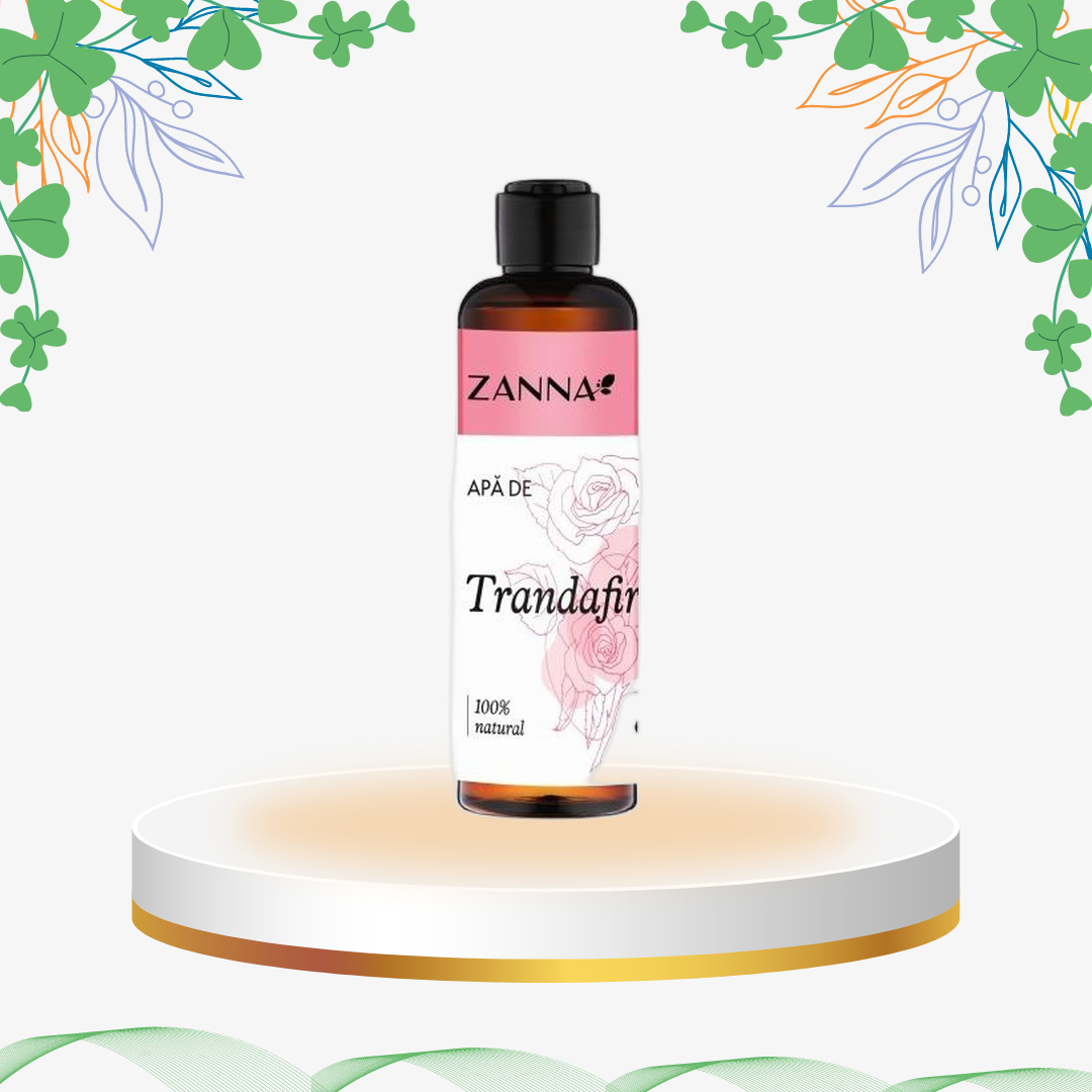 Apă de trandafiri Zanna (Rosa Damascena) 100% naturală cu proprietăți antiseptice și antiinflamatorii, ideală pentru hidratarea tenului, calmarea iritațiilor, îngrijirea părului sau aromaterapie.