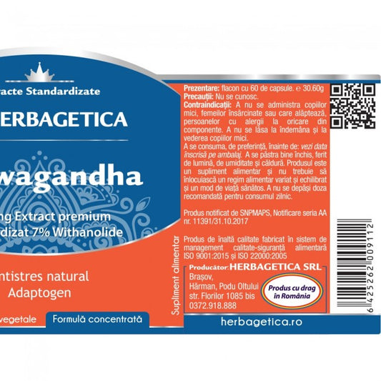 Herbagetica - Ashwagandha, 60 cp