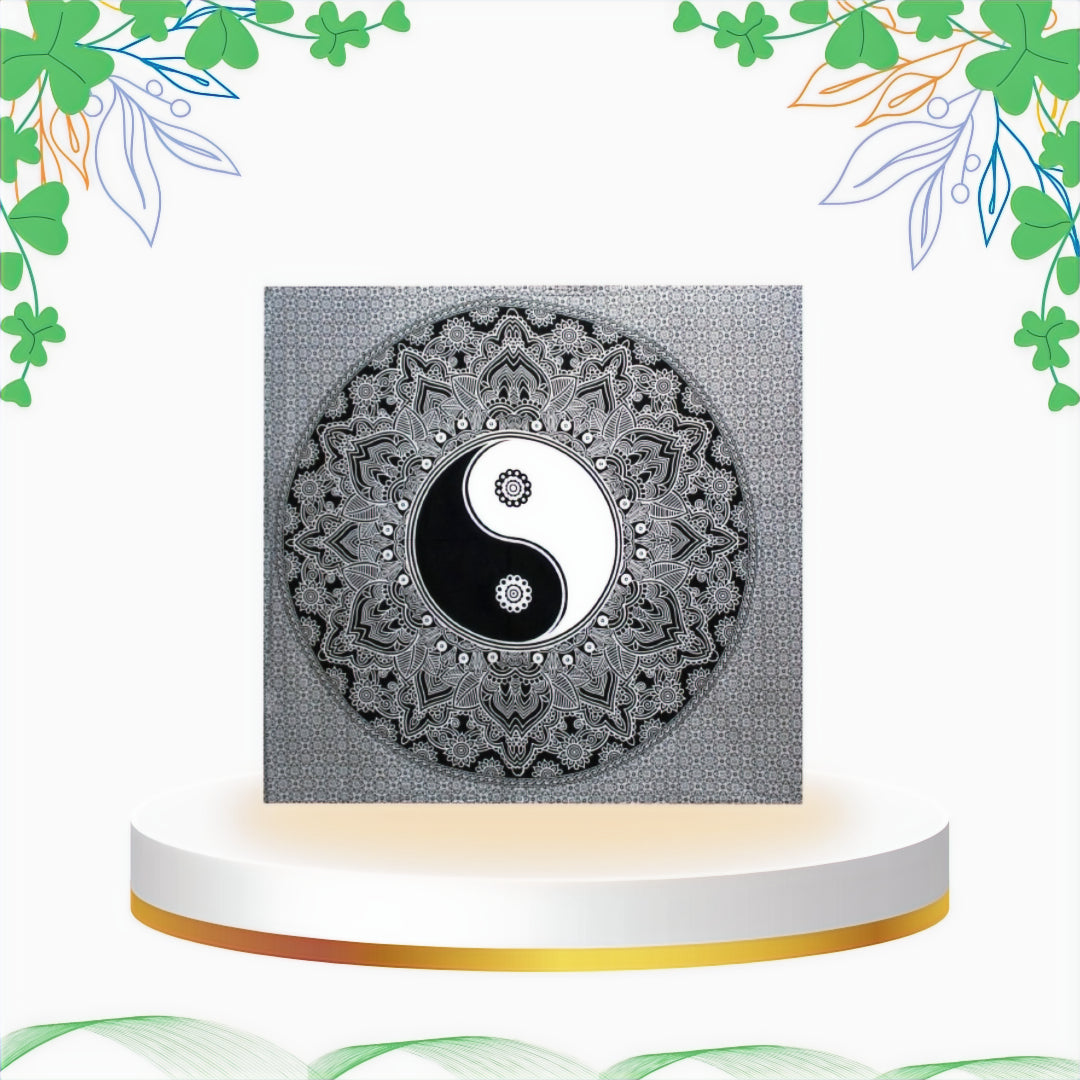 Cuvertura de Pat Alb si Negru Dubla din Bumbac - Yin Yang