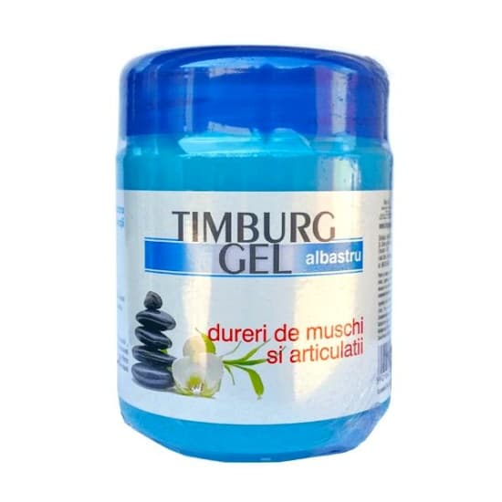 Gel albastru Timburg 500g, cremă cu efect de răcorire, mentol, camfor și aloe pentru masajul mușchilor și articulațiilor.