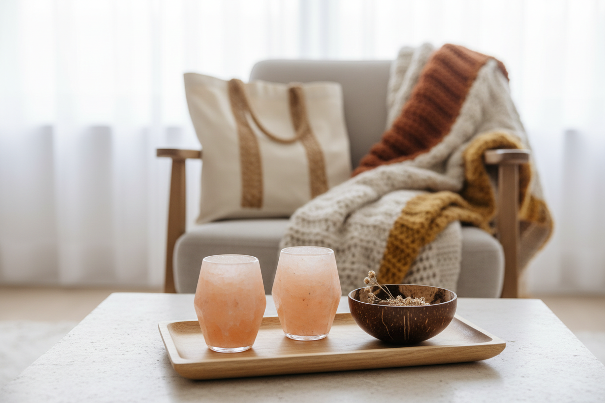 Articole diverse pentru casă și stil de viață: accesorii din materiale naturale, decorațiuni textile și produse de igienă.