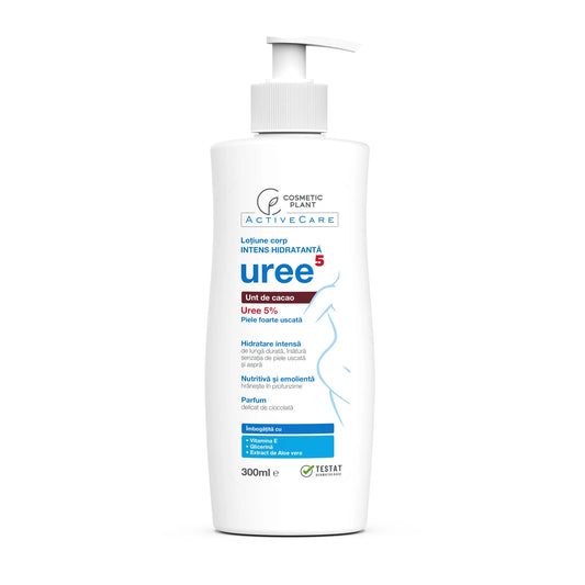 Loțiune de corp cu 5% Uree și unt de cacao pentru piele foarte uscată, cu vitamina E și aloe vera, parfum de ciocolată, 200ml.