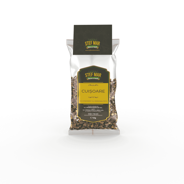 Cuișoare întregi aromatice, condiment natural cald și înțepător, ideal pentru friptură de porc, șuncă, curry, orez și amestecuri cu scorțișoară sau ghimbir.