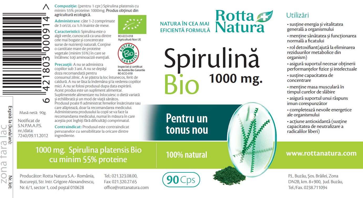 Rotta Natura - Spirulina Bio 1000 mg, 90 cp