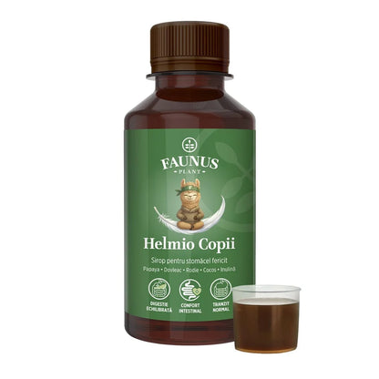 Faunus, Helmio Copii – Sirop blând din plante medicinale și prebiotic pentru digestie și echilibru intestinal. Flacon 200 ml
