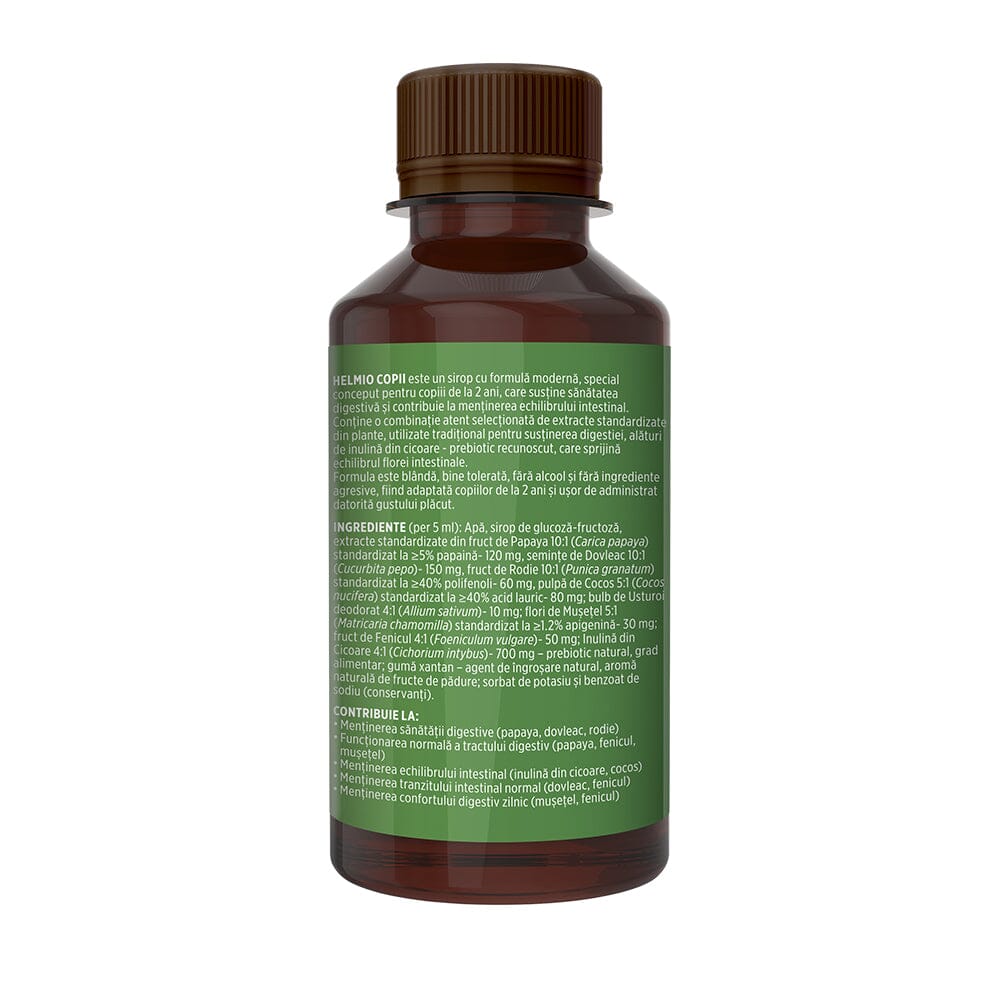 Faunus, Helmio Copii – Sirop blând din plante medicinale și prebiotic pentru digestie și echilibru intestinal. Flacon 200 ml