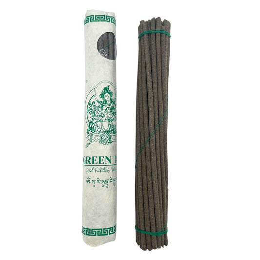 Bețișoare parfumate tibetane premium Tara Verde, 30 bucăți rulate manual în Nepal, ideale pentru meditație și purificarea spațiului.