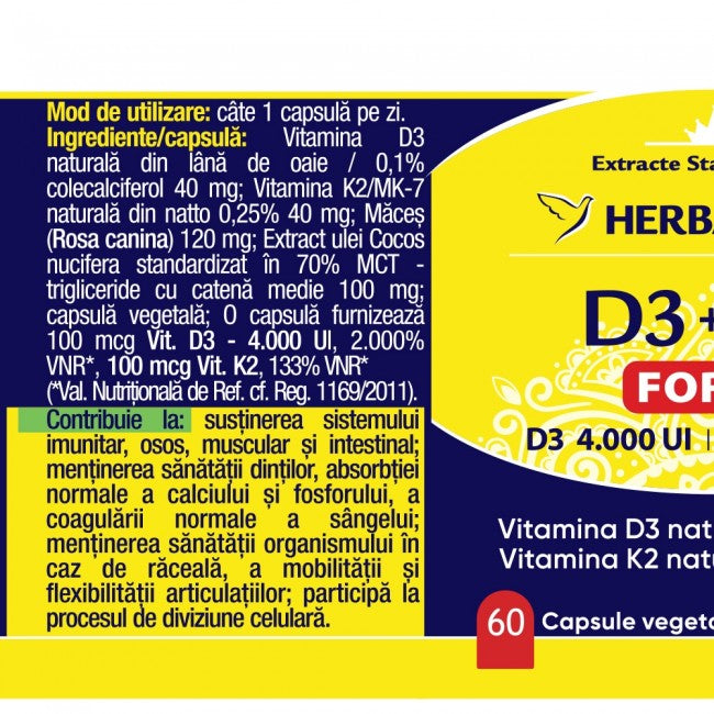 Herbagetica ,D3+K2 Forte x 60 Capsule