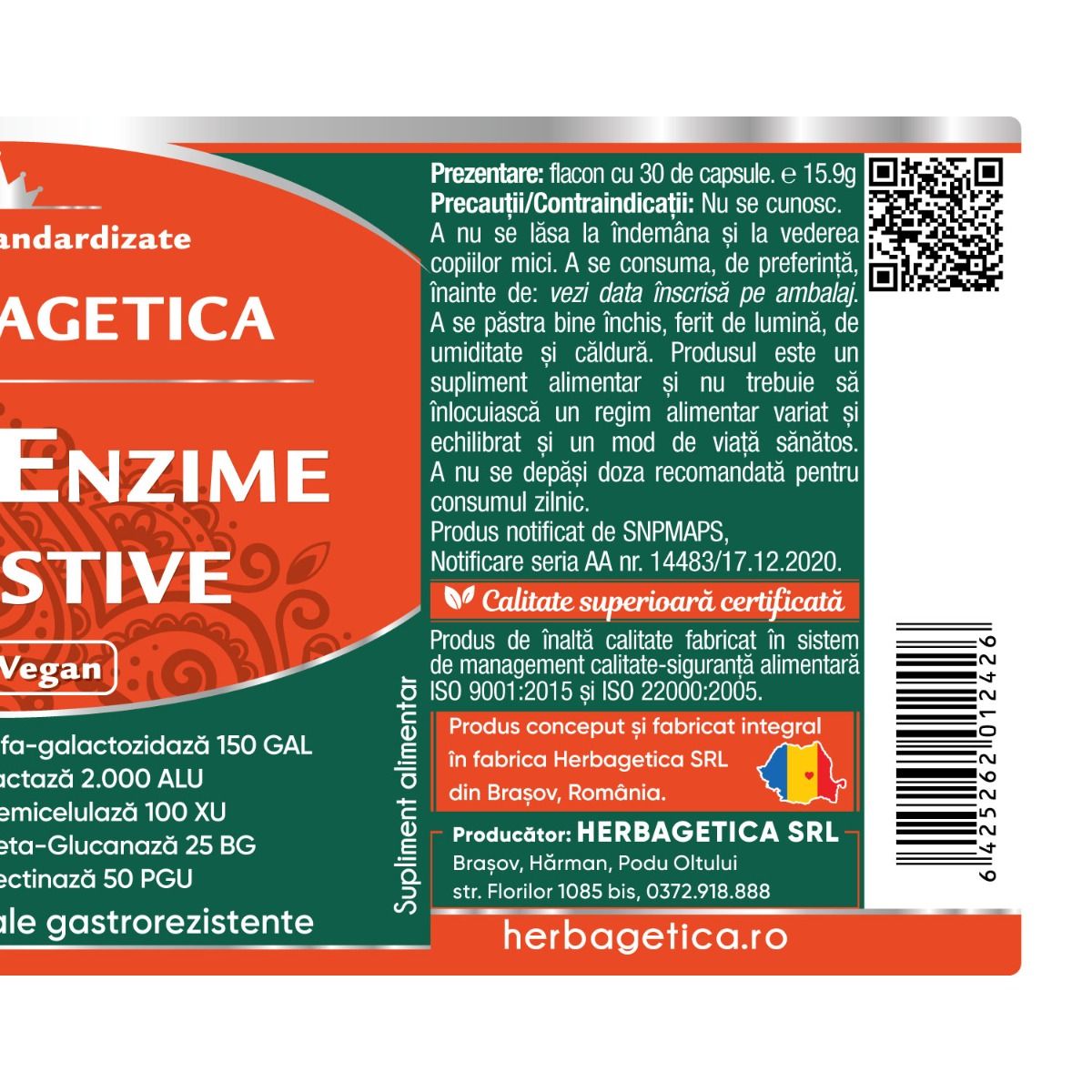 Herbagetica , Super Enzime Digestive x 30 cp