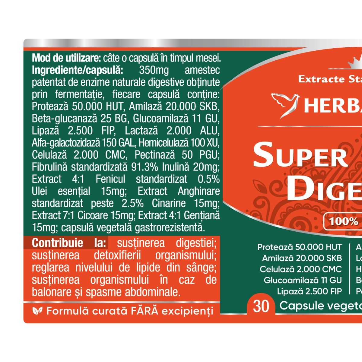 Herbagetica , Super Enzime Digestive x 30 cp