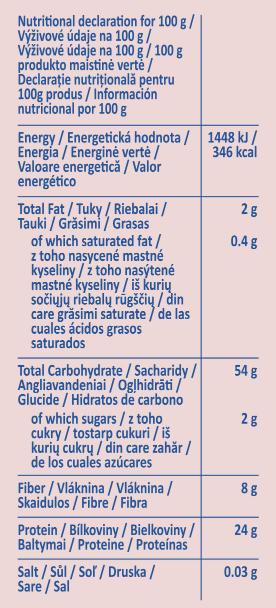 Ingrediente paste Fusilli din 100% linte roșie, fără gluten, bogate în proteine vegetale și fibre, aspect spiralat portocaliu.