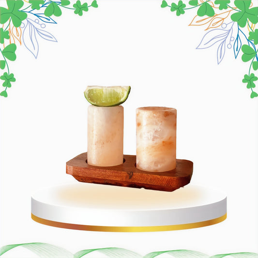 Set de 2 Pahare de Sare din Himalaya pe o Tava de Servire